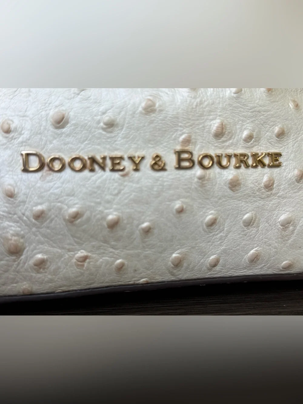 Dooney & Bourke Ivory Ostrich Leather Satchel  Purse Brown Trim Detachable Strap